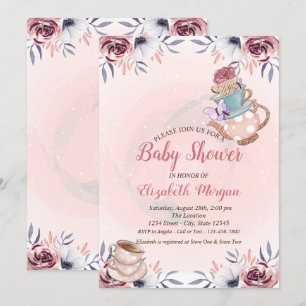 Teekanne Teetasse Blumen Teeparty Babyparty Einladung