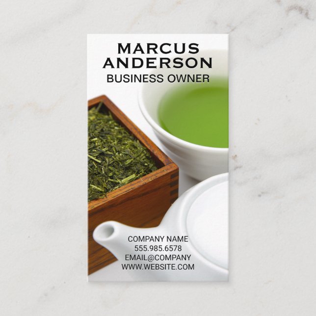 Teekanne und Cup | Holzbox Visitenkarte (Vorderseite)