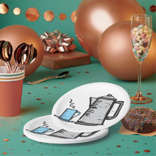 Teekanne und Tasse Pappteller