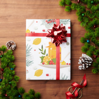 Teekanne, Zitrone, Tasse Tee und Blume Geschenkpapier