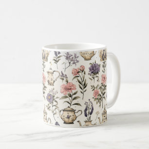 Teekannen und Blume im Garten - Charmantes Muster Kaffeetasse