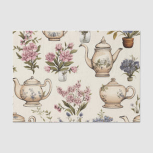 Teekannen und Blumen Seidenpapier
