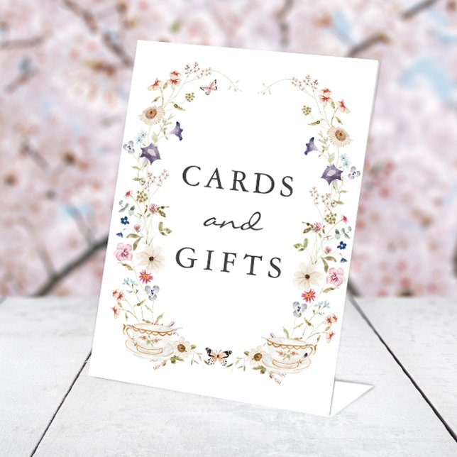 Teekarten und Geschenksign Sockelschild (Wildflower Tea Party Cards and Gift Sign with Butterflies by Painted Paperie
)