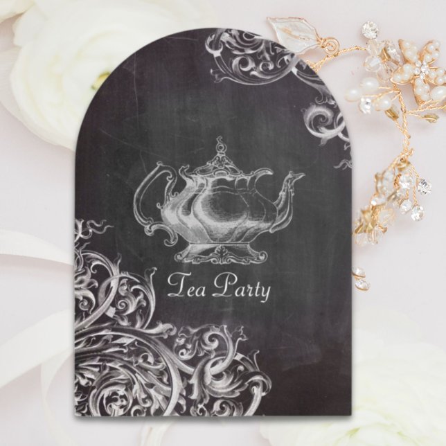 Teekessel aus französischem Landesteg, Party Einladung (french country teapot chalkboard tea party invitation)