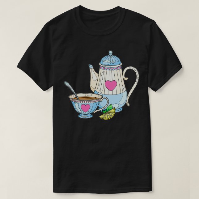 Teekessel und Teetasse schwarz T-Shirt (Design vorne)
