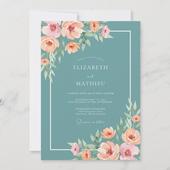 Teelblüten-Malerische Hochzeit Einladung (Vorderseite)