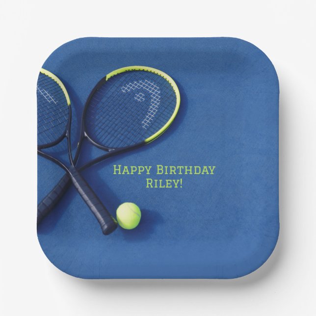 Teen Birthday Blue Court Rackets Tennis Ball Pap Pappteller (Vorderseite)