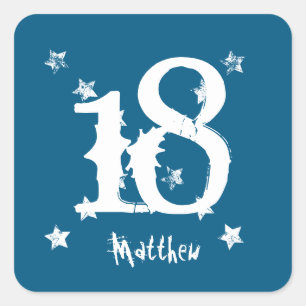 Teen Birthday Trendy Grunge Letters Stars Z01 Quadratischer Aufkleber
