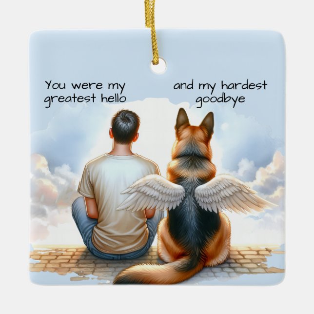Teen Boy and Dog Memorial Keramikornament (Vorderseite)