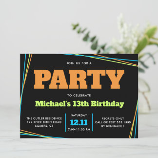 Teen Boy Geburtstag 13 oder jedes Alter, Blue Gree Einladung