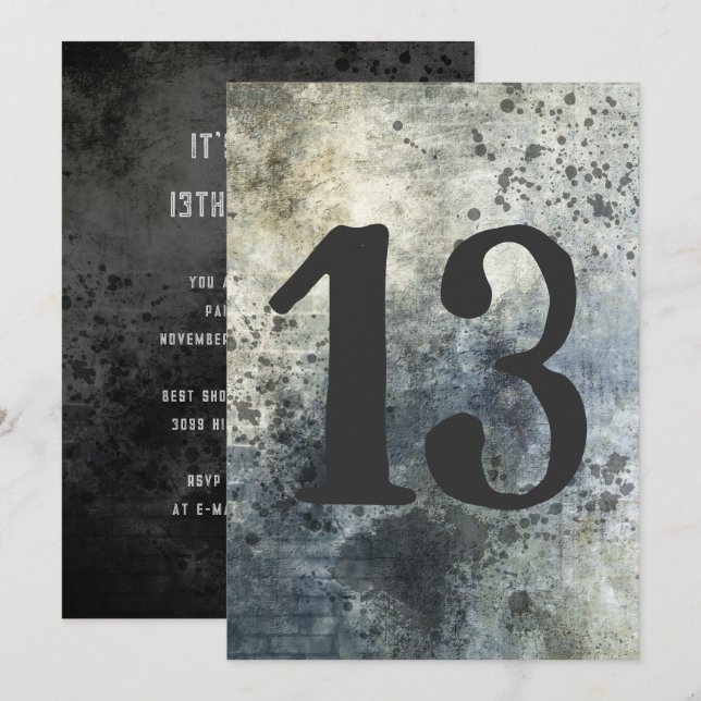 Teen Boy Sons Geburtstagsgrunge erschüttert Einladung (Vorne/Hinten)