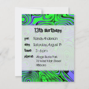 Teen Boys Birthday Party Invitations, Green Einladung
