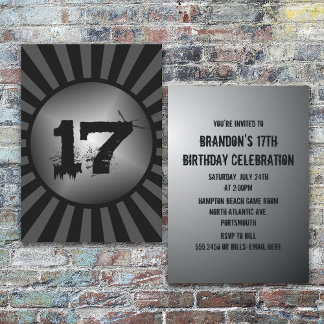 Teen Boys Black and Gray Custom Geburtstag Einladu Einladung