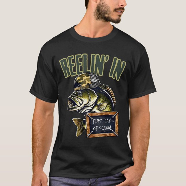 Teen Boys Fishing Reeling In First Day Of School B T-Shirt (Vorderseite)