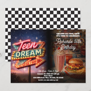 Teen Dream Retro 50er Jahre Stil Diner Geburtstags Einladung