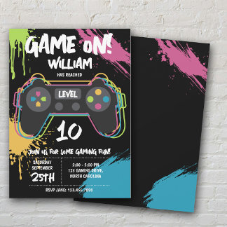 Teen Gaming Gamer Video Game Graffiti Birthday Einladung