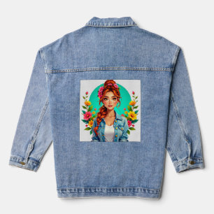 Teen Girl Ästhetik - Blumenportrait Cartoon Jeansjacke