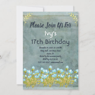 Teen Girl Birthday Blue Watercolor Blume Einladung