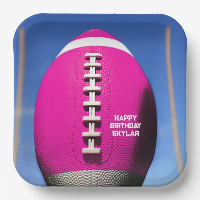 Teen Girl Blue Sky Goal Post Pink Football Pappteller (Vorderseite)