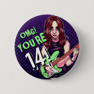 Teen Girl Electric Guitar Lila 14. Geburtstag Button