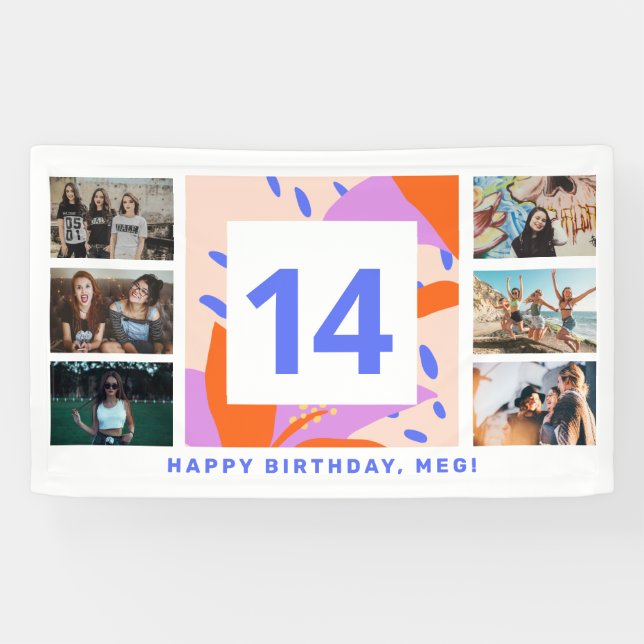 Teen Girl Foto Collage Happy Birthday Party Banner (Horizontal)