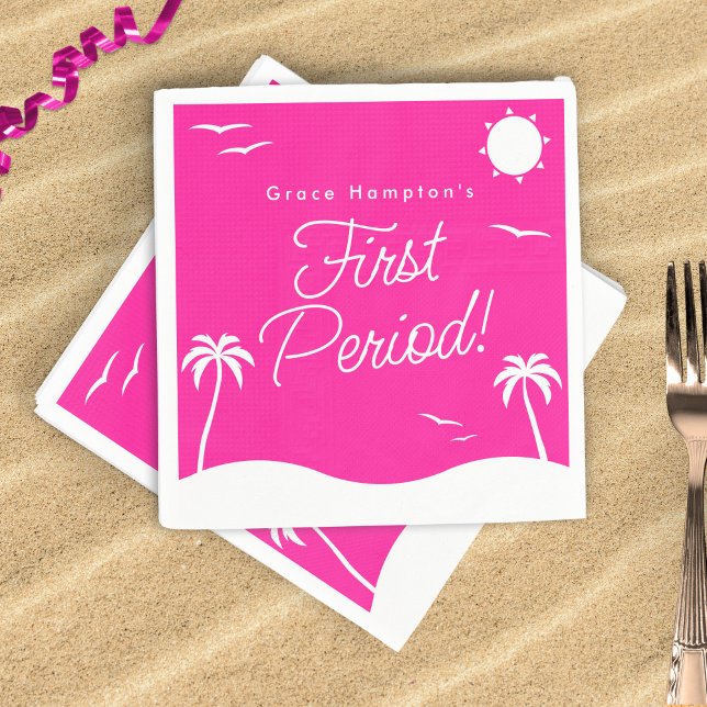 Teen Girl Hot Pink Summer First Period Party Serviette (In Situ on Beach)
