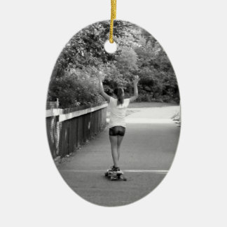 Teen Girl Longboarder Keramik Ornament