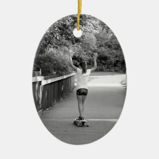 Teen Girl Longboarder Keramik Ornament (Vorne)