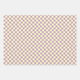 Teen Girl Pastel Yellow Lila Wavy Schachbrett Blum Geschenkpapier Set