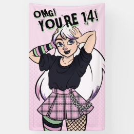 Teen Girl Pink Cartoon Punk 14. Geburtstag Banner