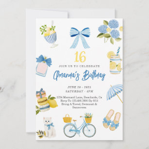 Teen Girl Summer Blue Yellow Birthday Einladung