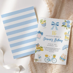 Teen Girl Summer Blue Yellow Birthday Einladung