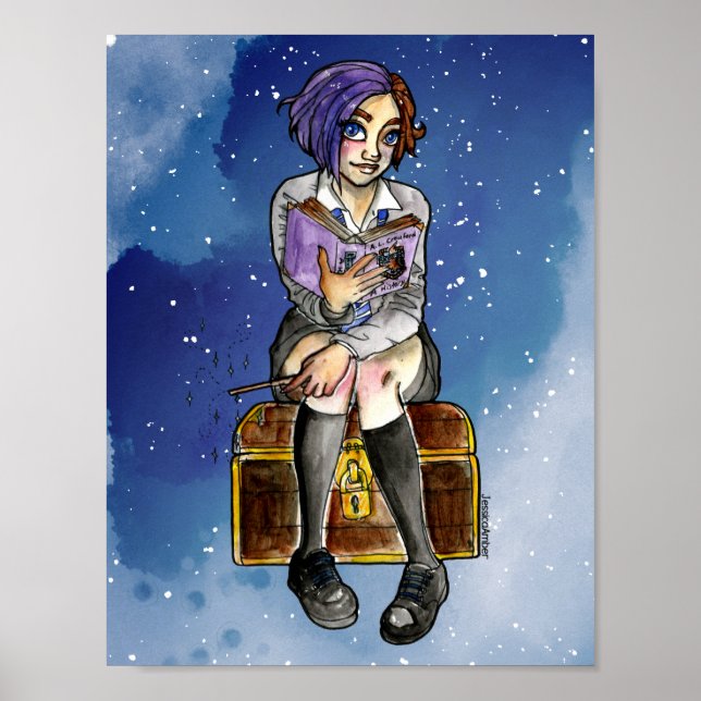 Teen Girl Witch Cartoon Illustration Poster (Vorne)
