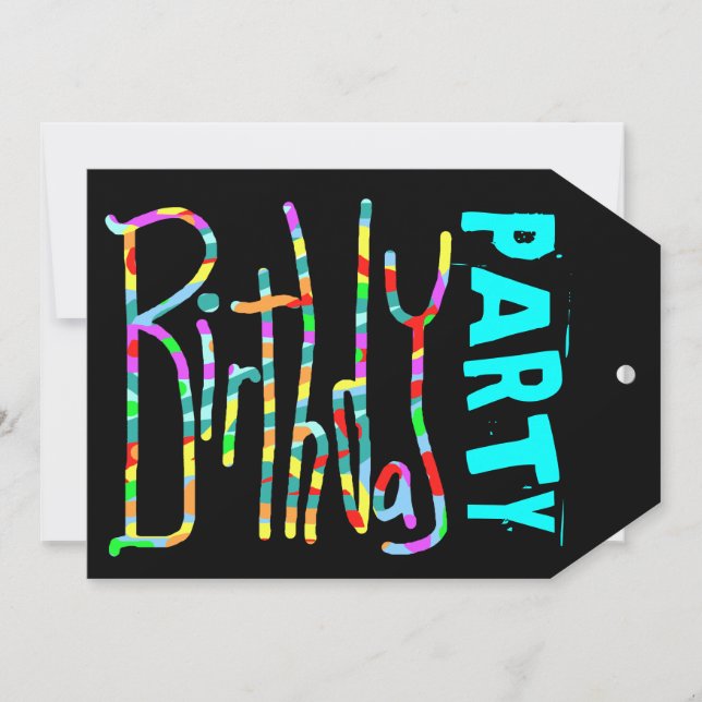 Teen Girl's Funky Black Birthday Party Einladungen (Vorderseite)