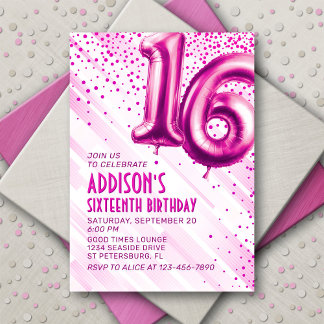 Teen Girls Pink 16. Geburtstag Einladung