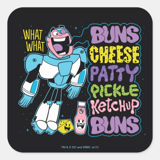 Teen Titans Go! | Cyborg Burger Rap Quadratischer Aufkleber (Vorderseite)