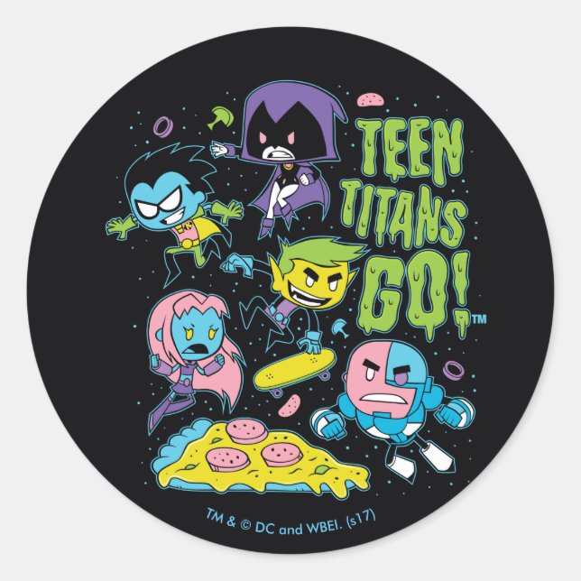 Teen Titans Go! | Pizza Graphic der frühen 90er Ja Runder Aufkleber (Vorderseite)