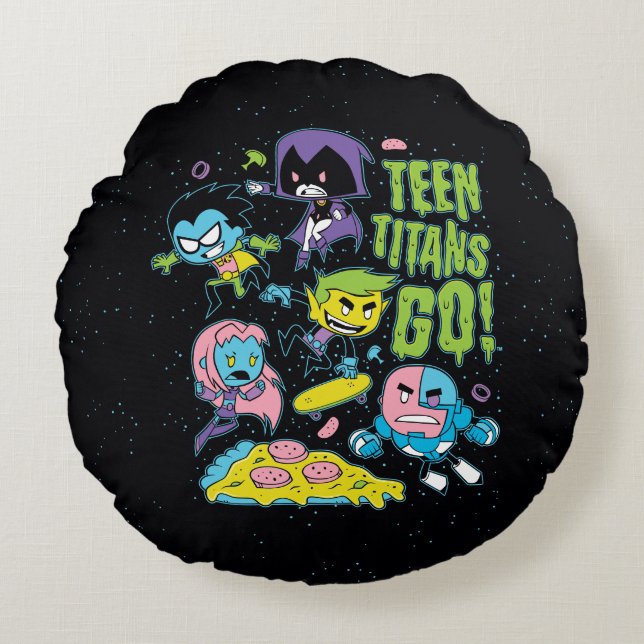 Teen Titans Go! | Pizza Graphic der frühen 90er Ja Rundes Kissen (Vorderseite)