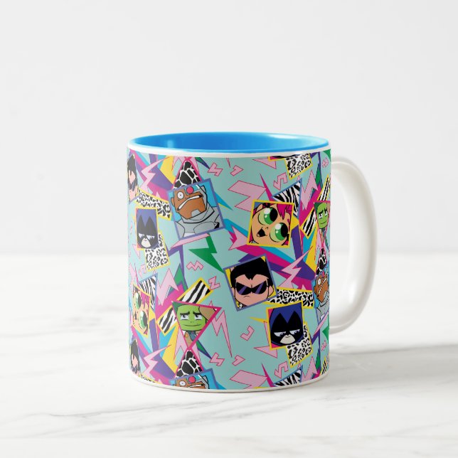 Teen Titans Go! | Retro 90's Group Collage Zweifarbige Tasse (VorderseiteRechts)