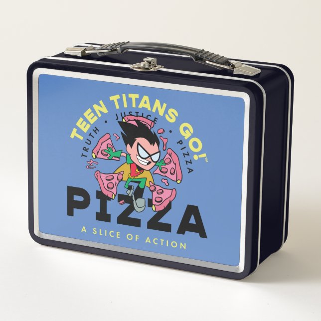 Teen Titans Go! Robin "Truth Justice Pizza" Metall Brotdose (Vorderseite)