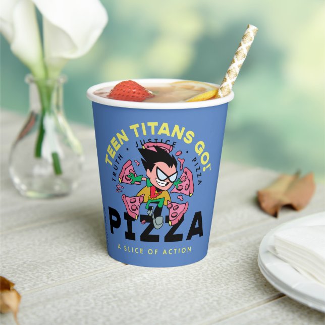 Teen Titans Go! Robin "Truth Justice Pizza" Pappbecher (In Situ)