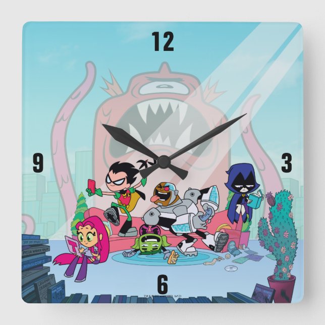 Teen Titans Go! | Tentacled Monster Approach Quadratische Wanduhr (Vorderseite)