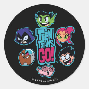 Teen Titans Go!   Titans Head Pattern Runder Aufkleber
