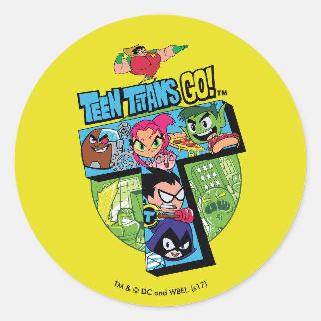 Teen Titans Go! | Titans Tower Collage Runder Aufkleber (Vorderseite)