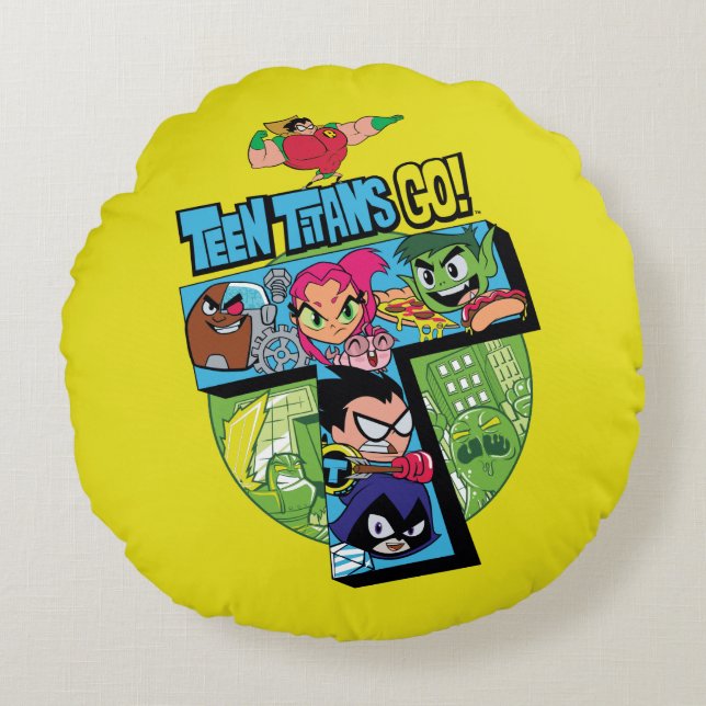 Teen Titans Go! | Titans Tower Collage Rundes Kissen (Vorderseite)