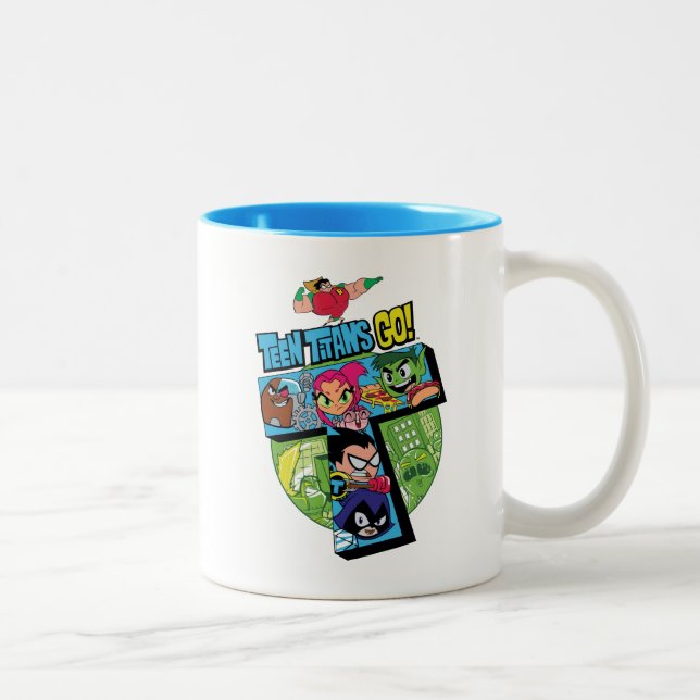 Teen Titans Go! | Titans Tower Collage Zweifarbige Tasse (Rechts)