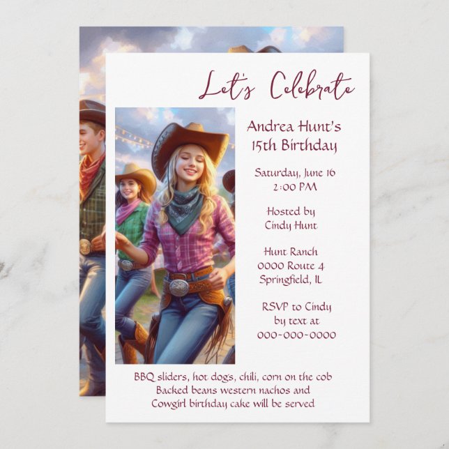 Teenage Girl 15. Geburtstagsparty Einladung (Vorne/Hinten)