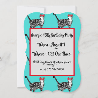 Teenage Girls Aqua Katze Einladung
