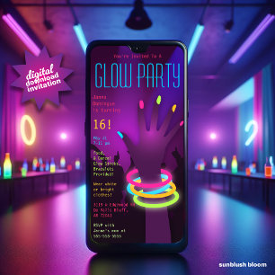 Teenage Glow in der Dunklen Party digitale Einladu Save The Date
