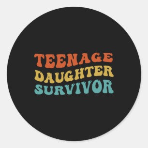 Teenage Tochter Survivor Väter Tag Retro Groovy Runder Aufkleber